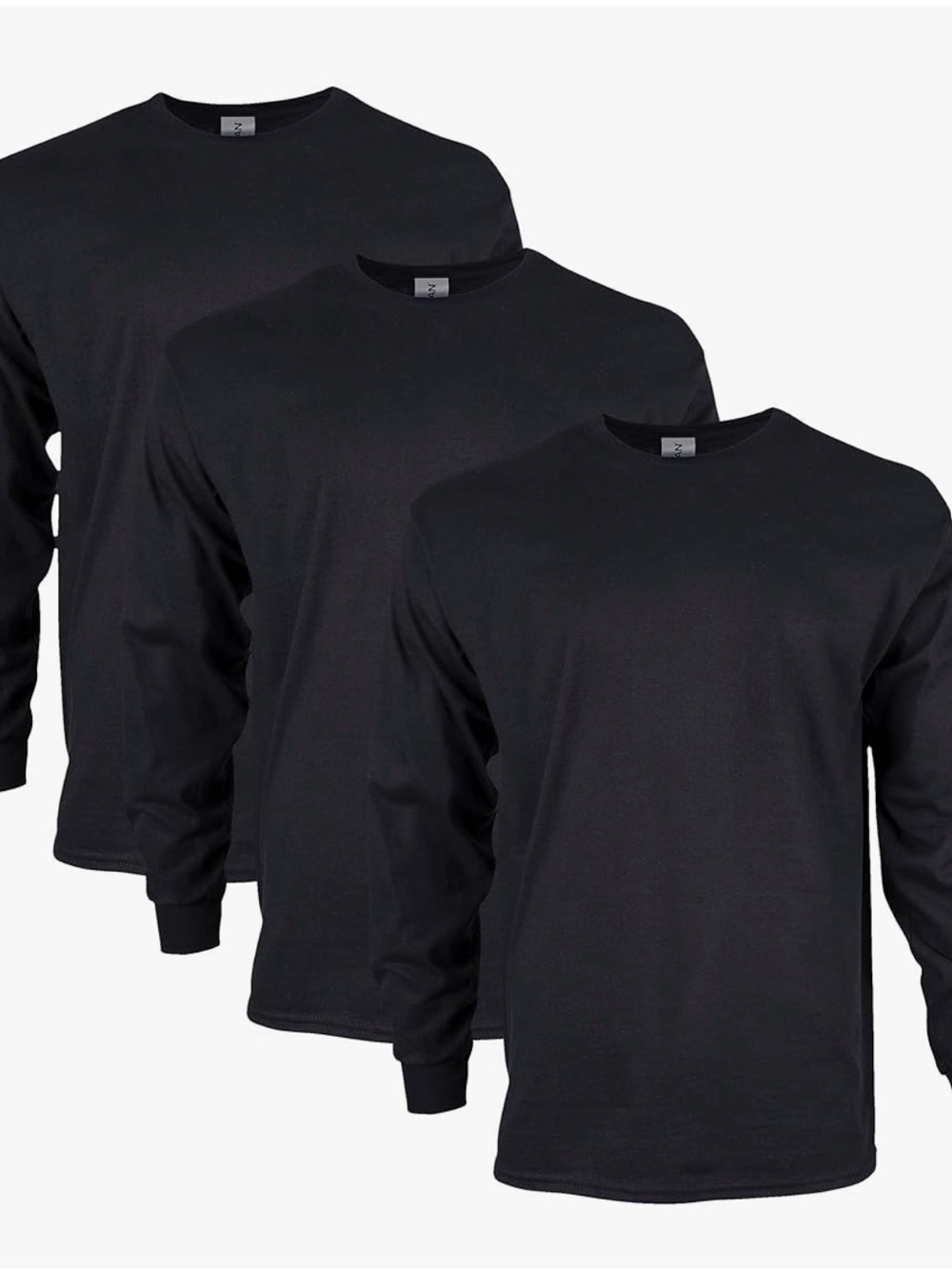 Men’sGildan Long Sleeve Crewneck Shirt - Black (3-Pack, black, gray, light gray)